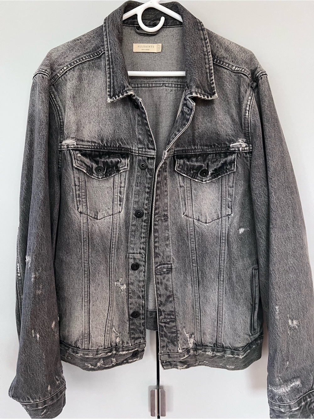 AllSaints Grey Washed Denim Trucker Jacket
